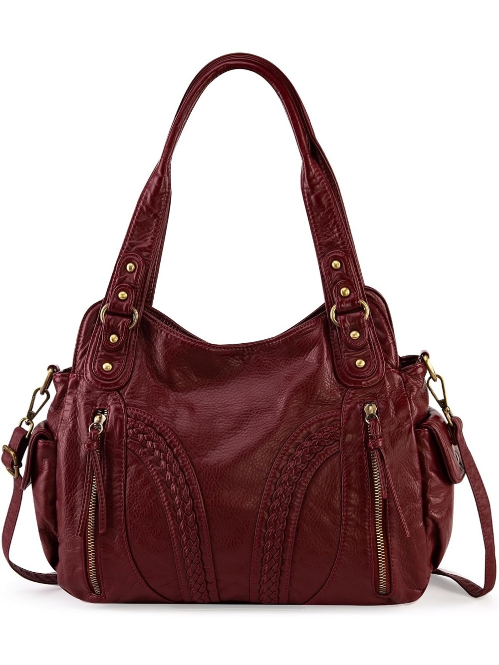 Montana West Burgundy Braided-Trim Shoulder Bag